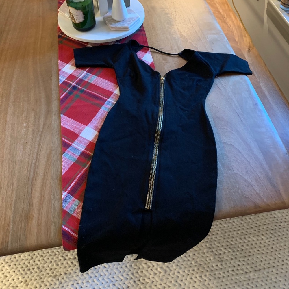 NWT Black Open Back Mini Zippered Dress Small